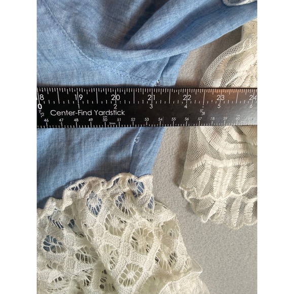 John Mark Women Blue Lace Peplum Boho Top Cowrie Shell Beaded V-Neck L - Picture 6 of 8